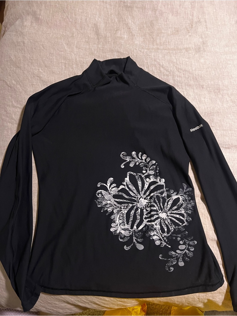 Reebok Black Long-Sleeve Floral Performance Top
